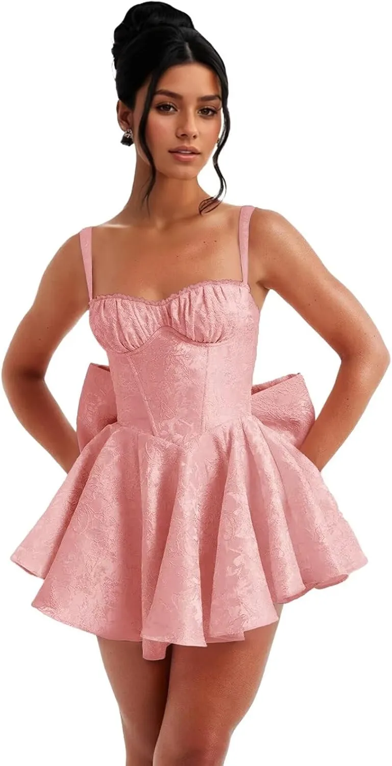 Short Satin Homecoming Dresses with Bows Applique Corset Prom Dress Mini HOCO Party Cocktail Gowns for Teens