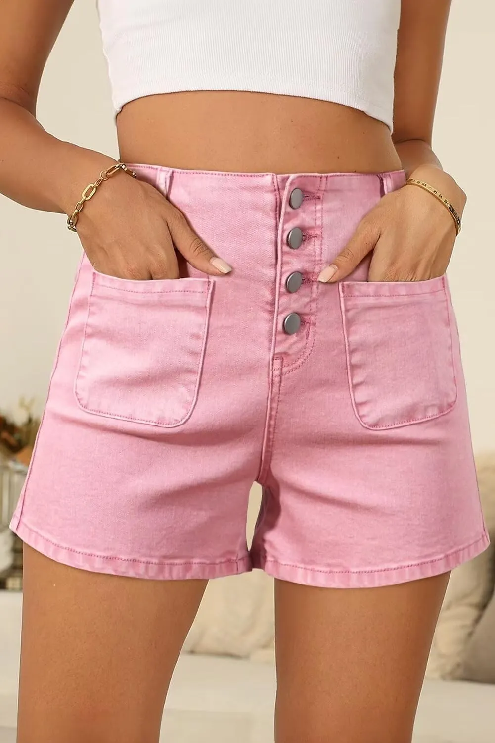 Sidefeel Women's Jean Shorts Button Fly Stretchy High Waisted Zimbaplatinum Jeans Summer Outfit 2025 Denim Shorts