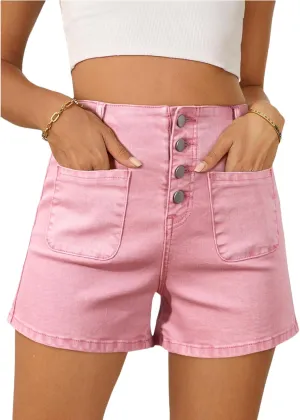 Sidefeel Women's Jean Shorts Button Fly Stretchy High Waisted Zimbaplatinum Jeans Summer Outfit 2025 Denim Shorts