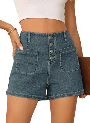 Sidefeel Women's Jean Shorts Button Fly Stretchy High Waisted Zimbaplatinum Jeans Summer Outfit 2025 Denim Shorts