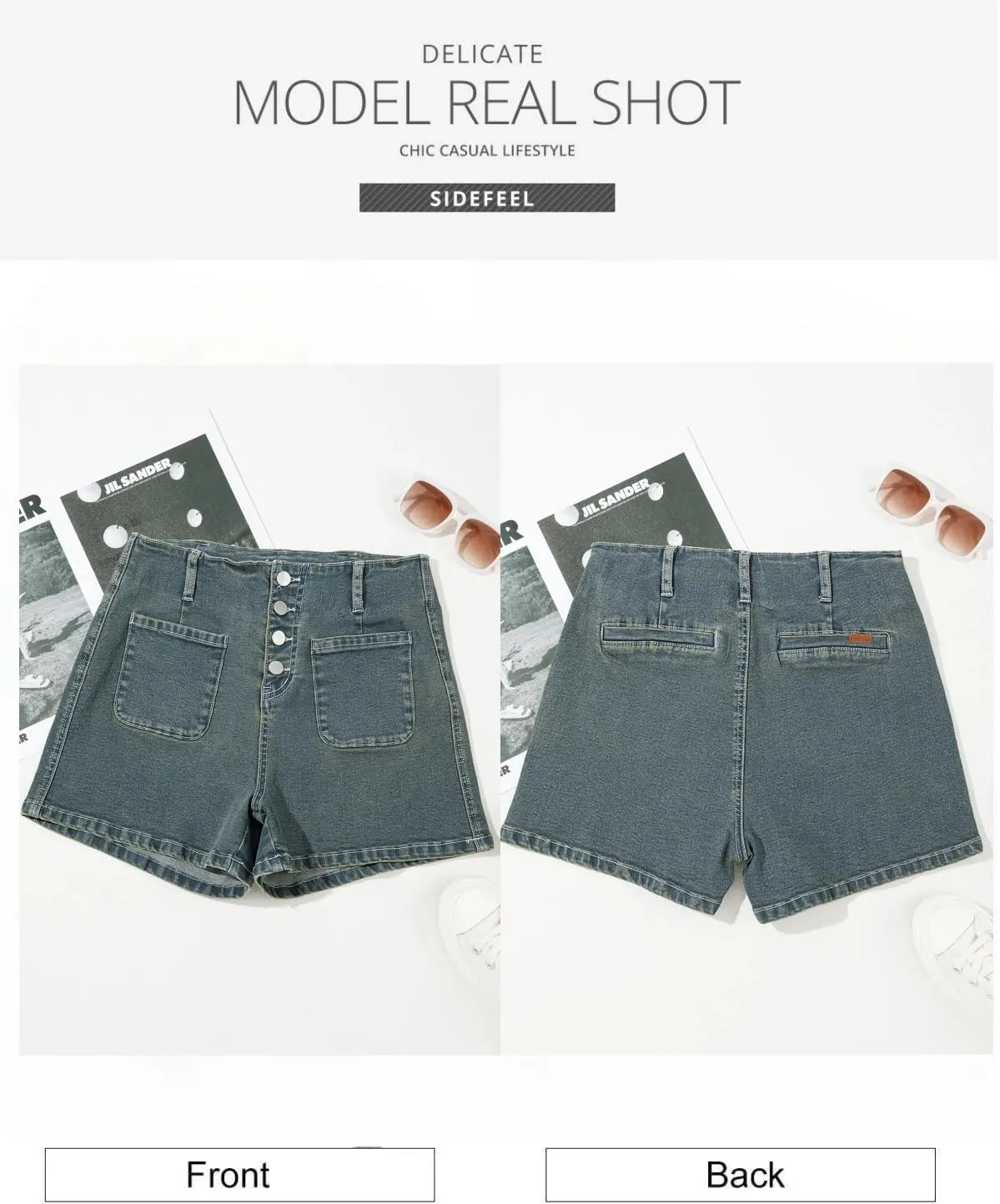 Sidefeel Women's Jean Shorts Button Fly Stretchy High Waisted Zimbaplatinum Jeans Summer Outfit 2025 Denim Shorts