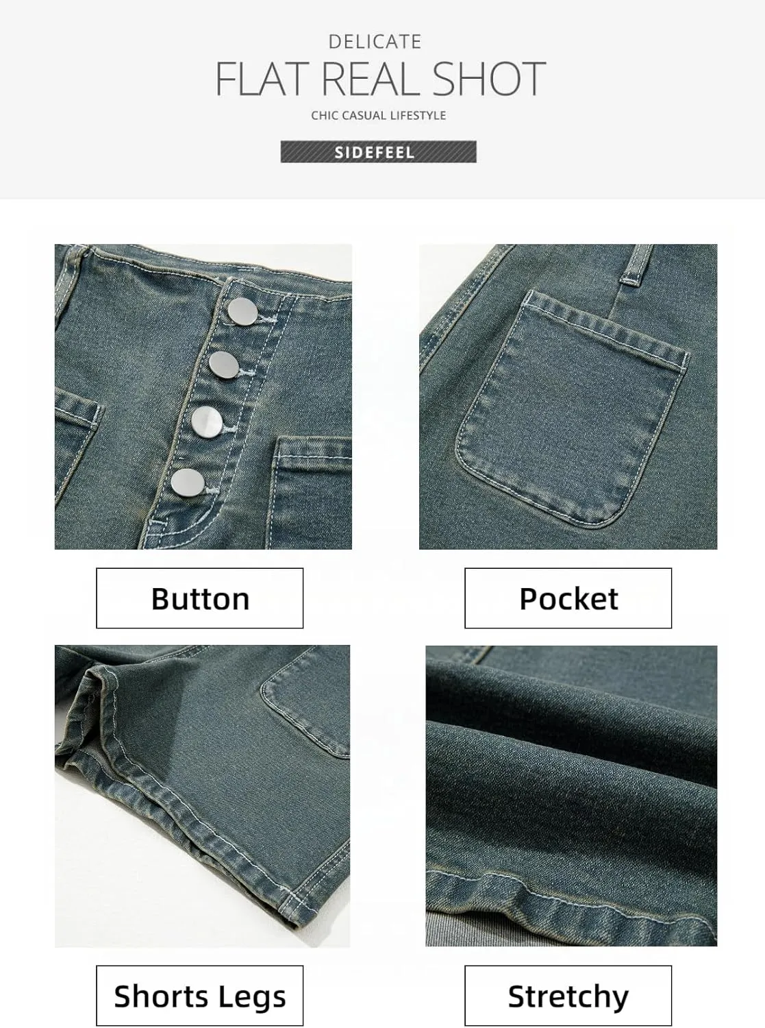 Sidefeel Women's Jean Shorts Button Fly Stretchy High Waisted Zimbaplatinum Jeans Summer Outfit 2025 Denim Shorts