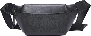 Soft Leather Sling Bag, Fashion Crossbody Fanny Pack with Extended Waist Belt Black