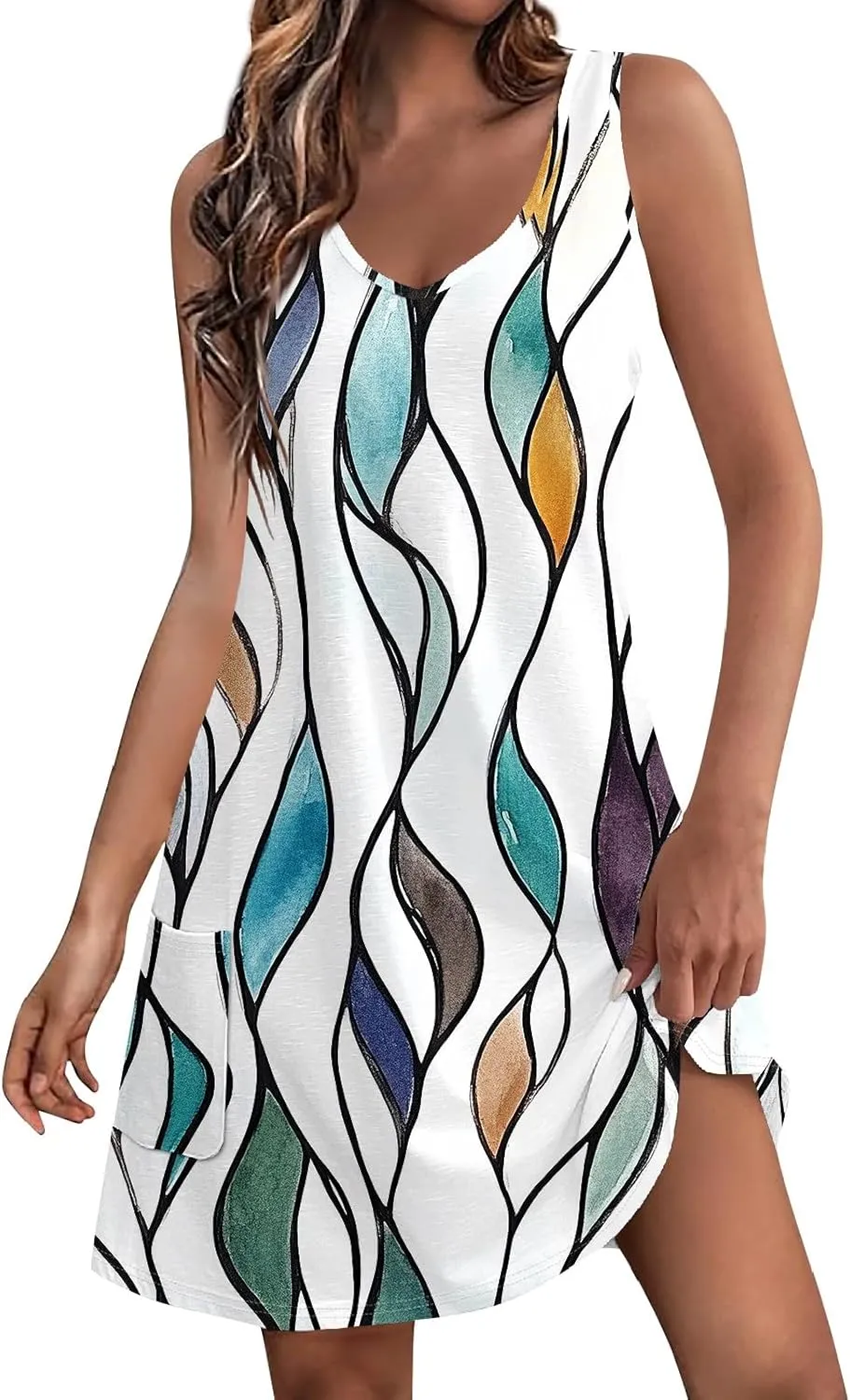Summer Dresses for Women 2025 Boho Printed Vacation Dress Sleeveless Beach Sundresses Swimsuit Coverup with Pockets
