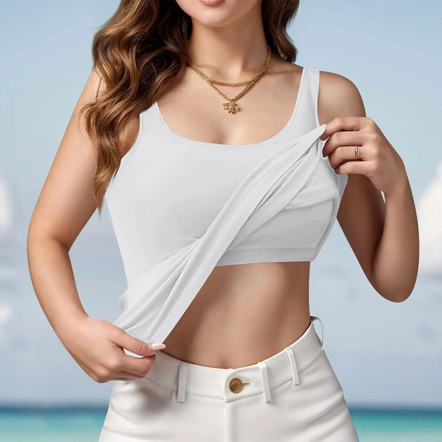 Summer Tops for Women in Bra Adjustable Spaghetti Strap Workout Yoga Shirts Basic Layer Padded Bra Tank Tops