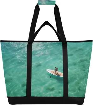 Surfer Summer Tote Bag for Women with Zipper Reusable Grocery Bags Foldable Insulated Cooler Bag Totes Handbags Shopping Bags for Groceries Beach Travel Work Picnic