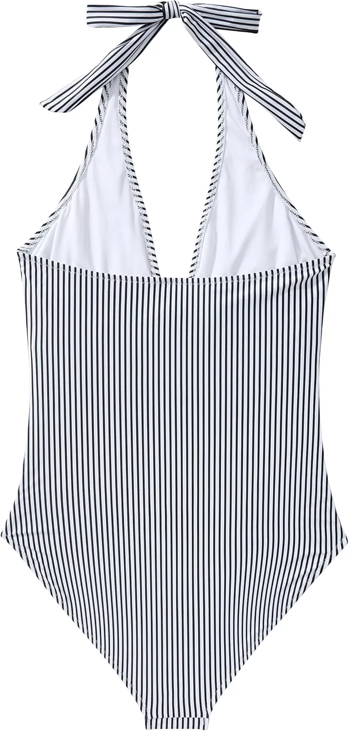 SUUKSESS Women Sexy Tummy Control One Piece Swimsuits Halter Push Up Bathing Suits