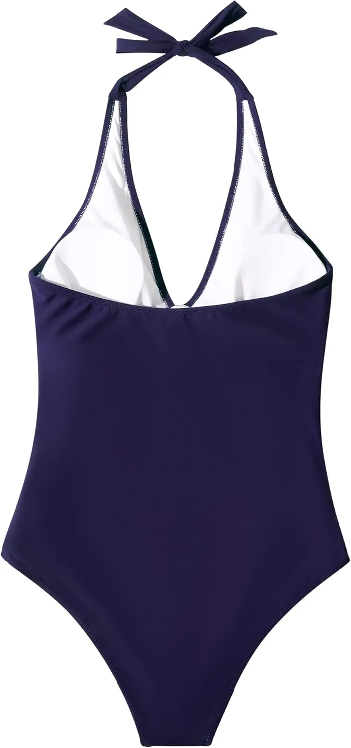 SUUKSESS Women Sexy Tummy Control One Piece Swimsuits Halter Push Up Bathing Suits