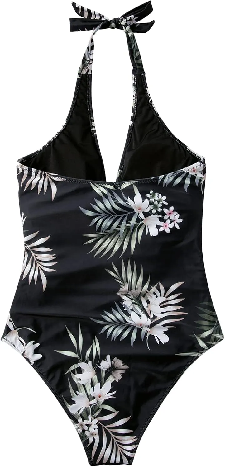 SUUKSESS Women Sexy Tummy Control One Piece Swimsuits Halter Push Up Bathing Suits