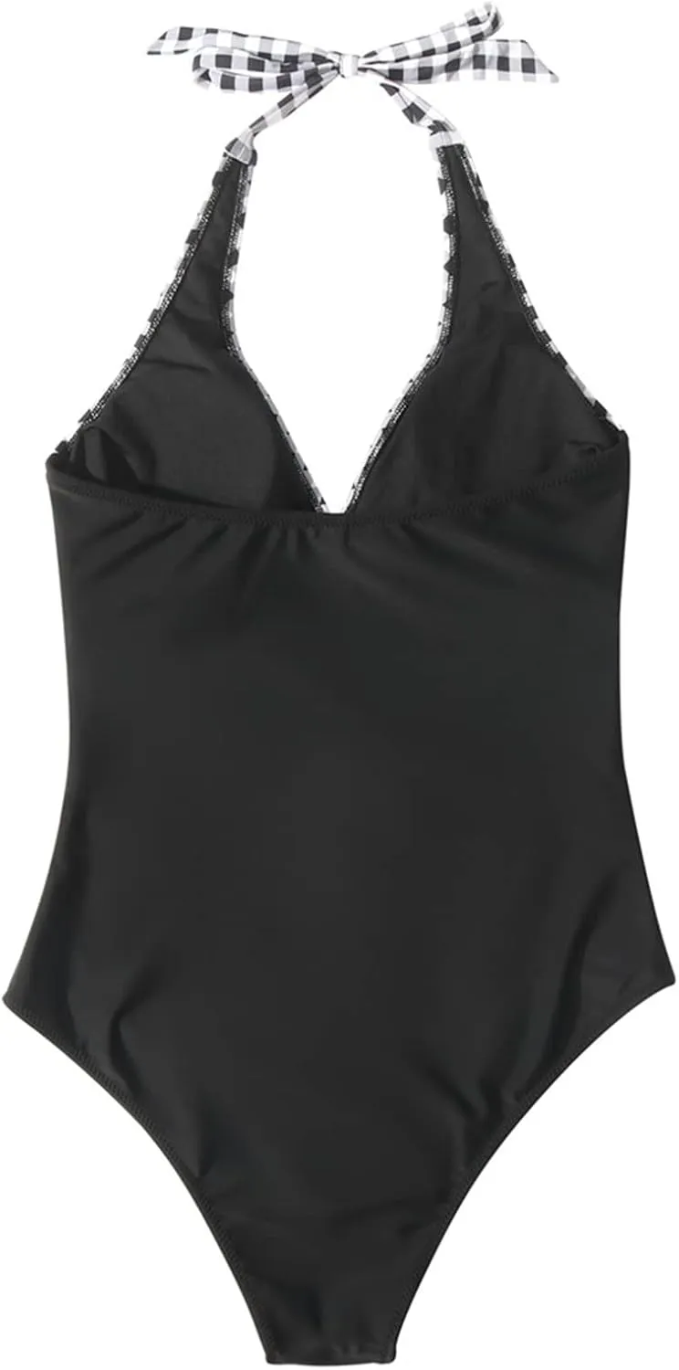 SUUKSESS Women Sexy Tummy Control One Piece Swimsuits Halter Push Up Bathing Suits