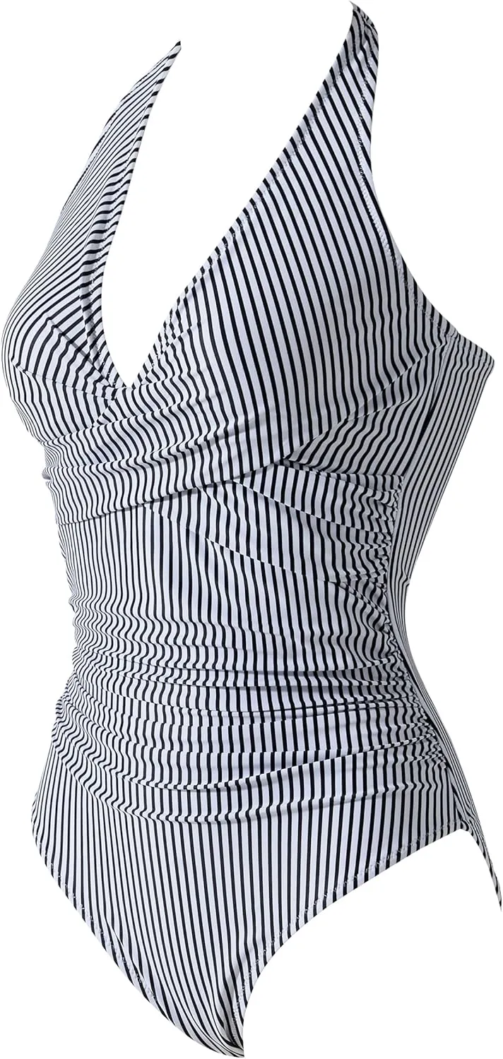 SUUKSESS Women Sexy Tummy Control One Piece Swimsuits Halter Push Up Bathing Suits