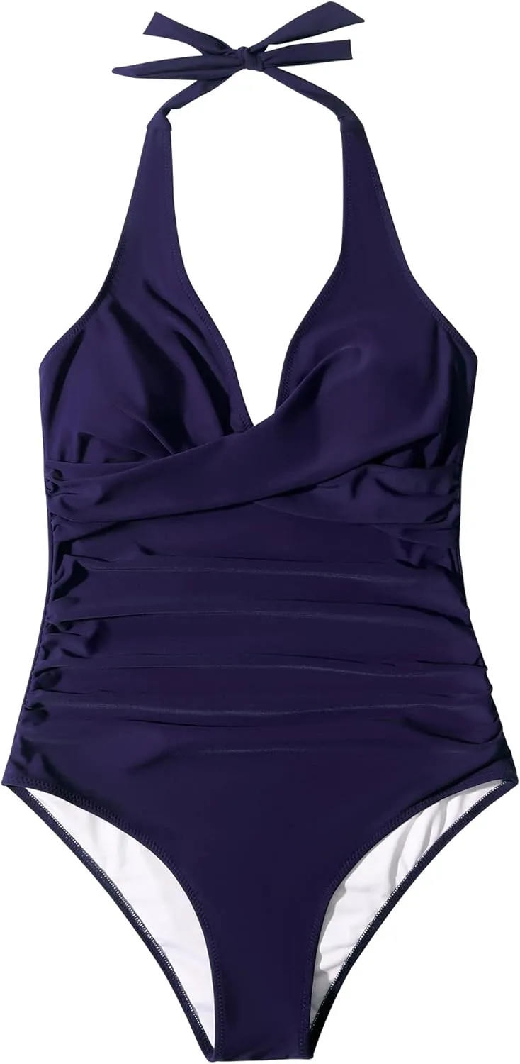 SUUKSESS Women Sexy Tummy Control One Piece Swimsuits Halter Push Up Bathing Suits