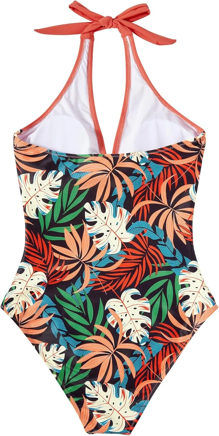 SUUKSESS Women Sexy Tummy Control One Piece Swimsuits Halter Push Up Bathing Suits