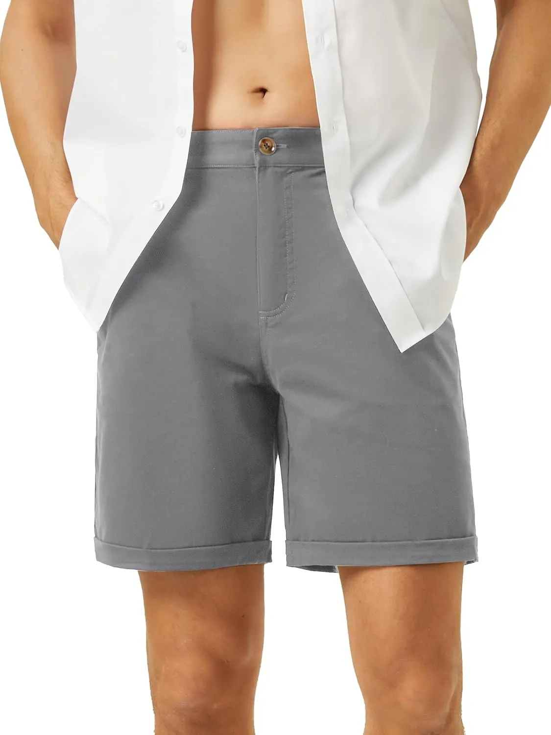 TACVASEN Mens Casual Shorts Classic Fit 7 Stretch Twill Flat Front Chino Shorts with Pockets