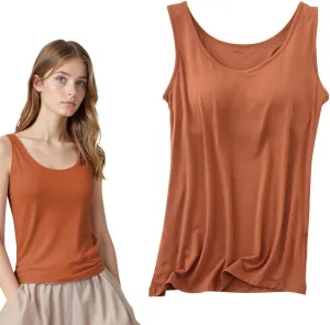 Tank Tops with Built in Bra for Women Summer Sleeveless Slim Fit Wider Strap Camisole Basic Workout Yoga Tops