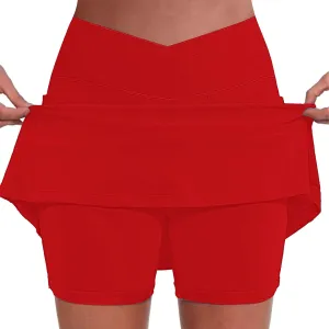 Tennis Skirt for Women Crossover High Waisted Pleated Golf Skorts Athletic Workout Skirts Knee Length Skorts Skirts