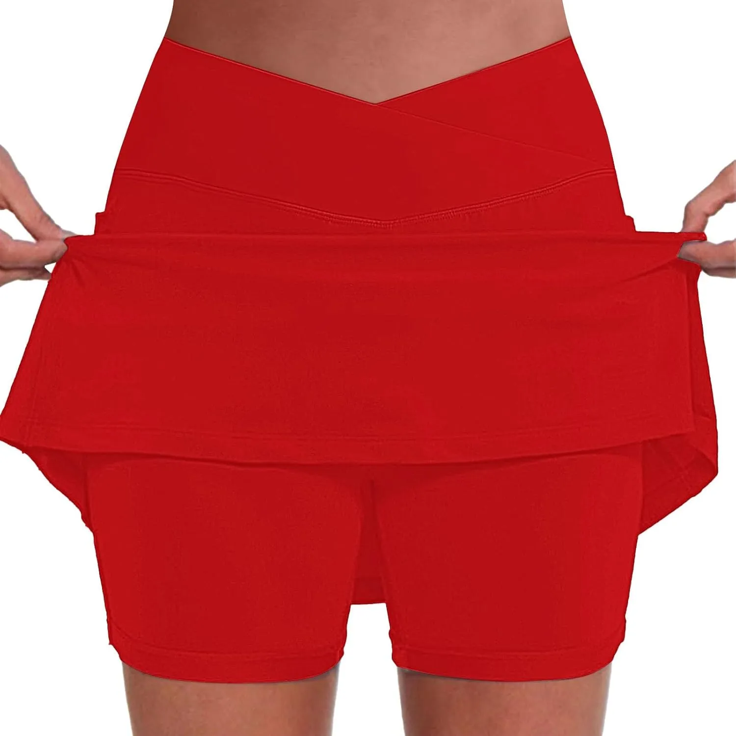 Tennis Skirt for Women Crossover High Waisted Pleated Golf Skorts Athletic Workout Skirts Knee Length Skorts Skirts