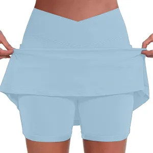 Tennis Skirt for Women Crossover High Waisted Pleated Golf Skorts Athletic Workout Skirts Knee Length Skorts Skirts