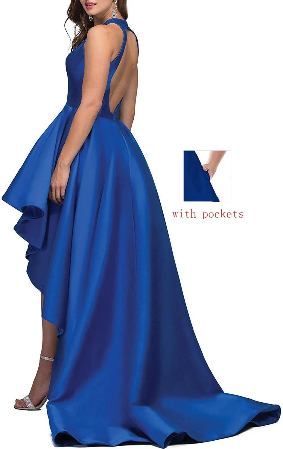 Tianzhihe Halter High Low Prom Dress Long A-line Satin Formal Evening Party Gown