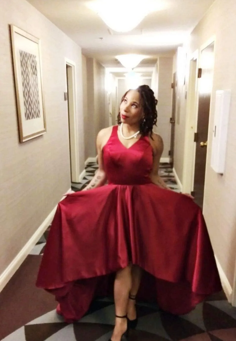Tianzhihe Halter High Low Prom Dress Long A-line Satin Formal Evening Party Gown