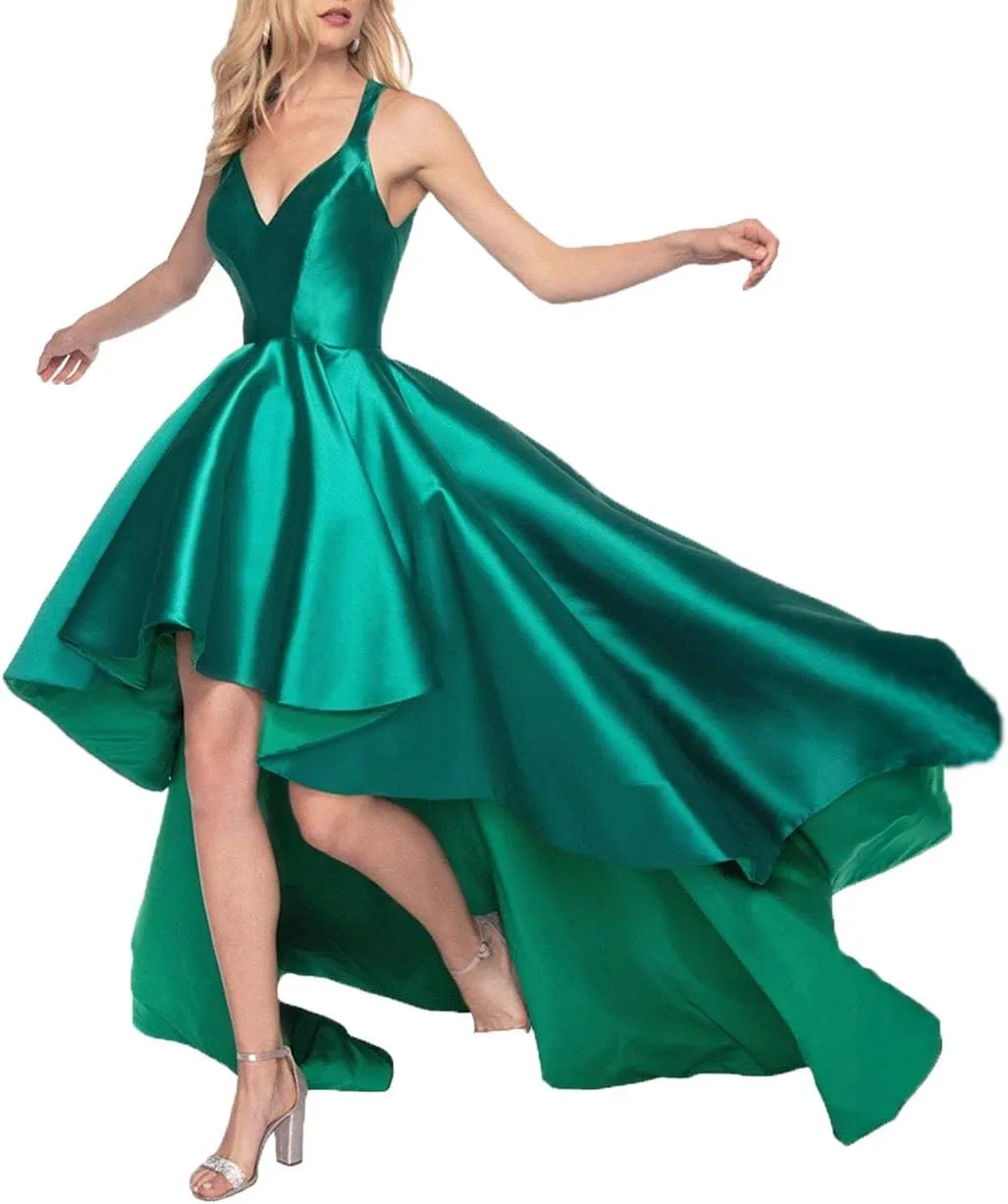 Tianzhihe Halter High Low Prom Dress Long A-line Satin Formal Evening Party Gown