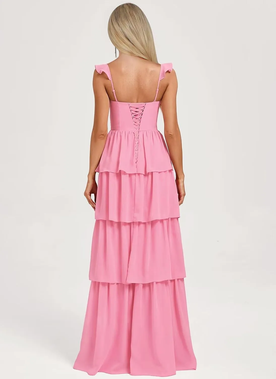 Tiered Ruffle Bridesmaid Dresses for Women 2025 Long Chiffon Formal Evening Dress with Slit