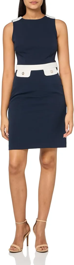 Tommy Hilfiger Women's Sleeveless High Neck Colorblock Pockets Sheath Mini Dress