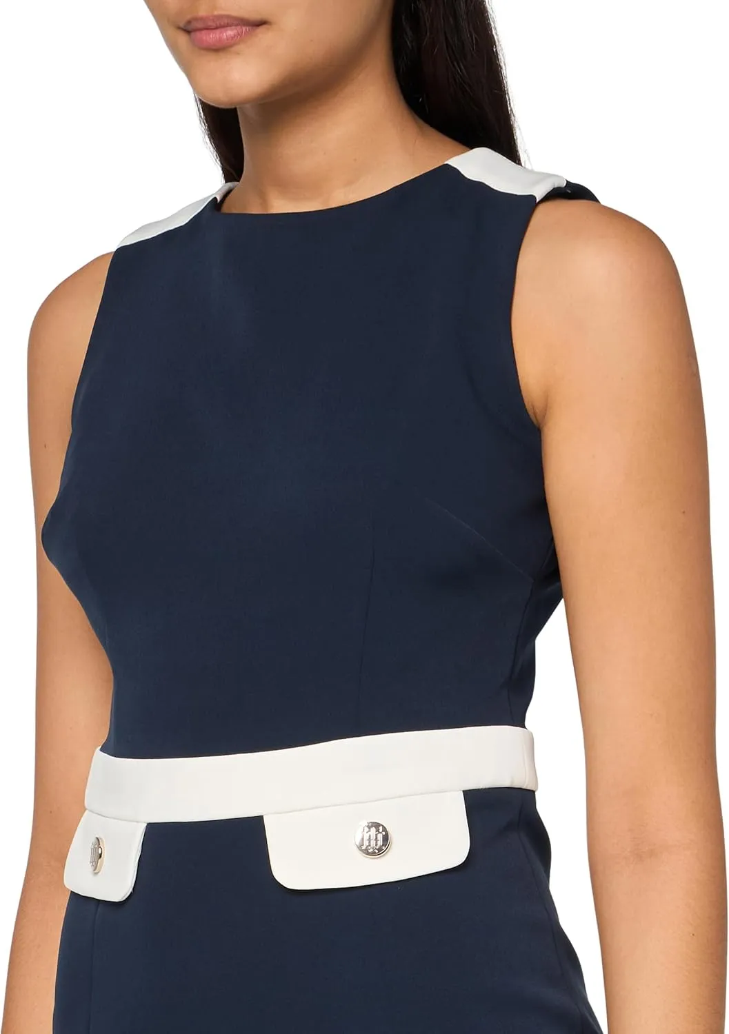 Tommy Hilfiger Women's Sleeveless High Neck Colorblock Pockets Sheath Mini Dress