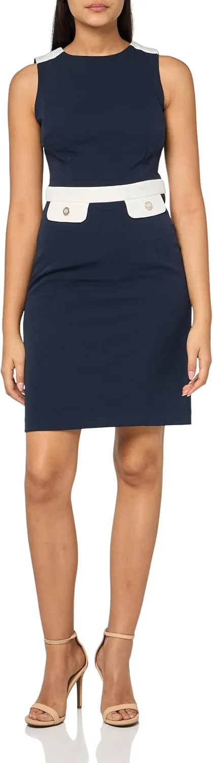 Tommy Hilfiger Women's Sleeveless High Neck Colorblock Pockets Sheath Mini Dress