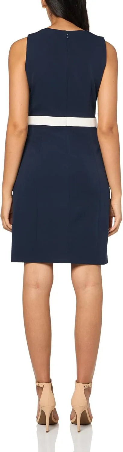 Tommy Hilfiger Women's Sleeveless High Neck Colorblock Pockets Sheath Mini Dress