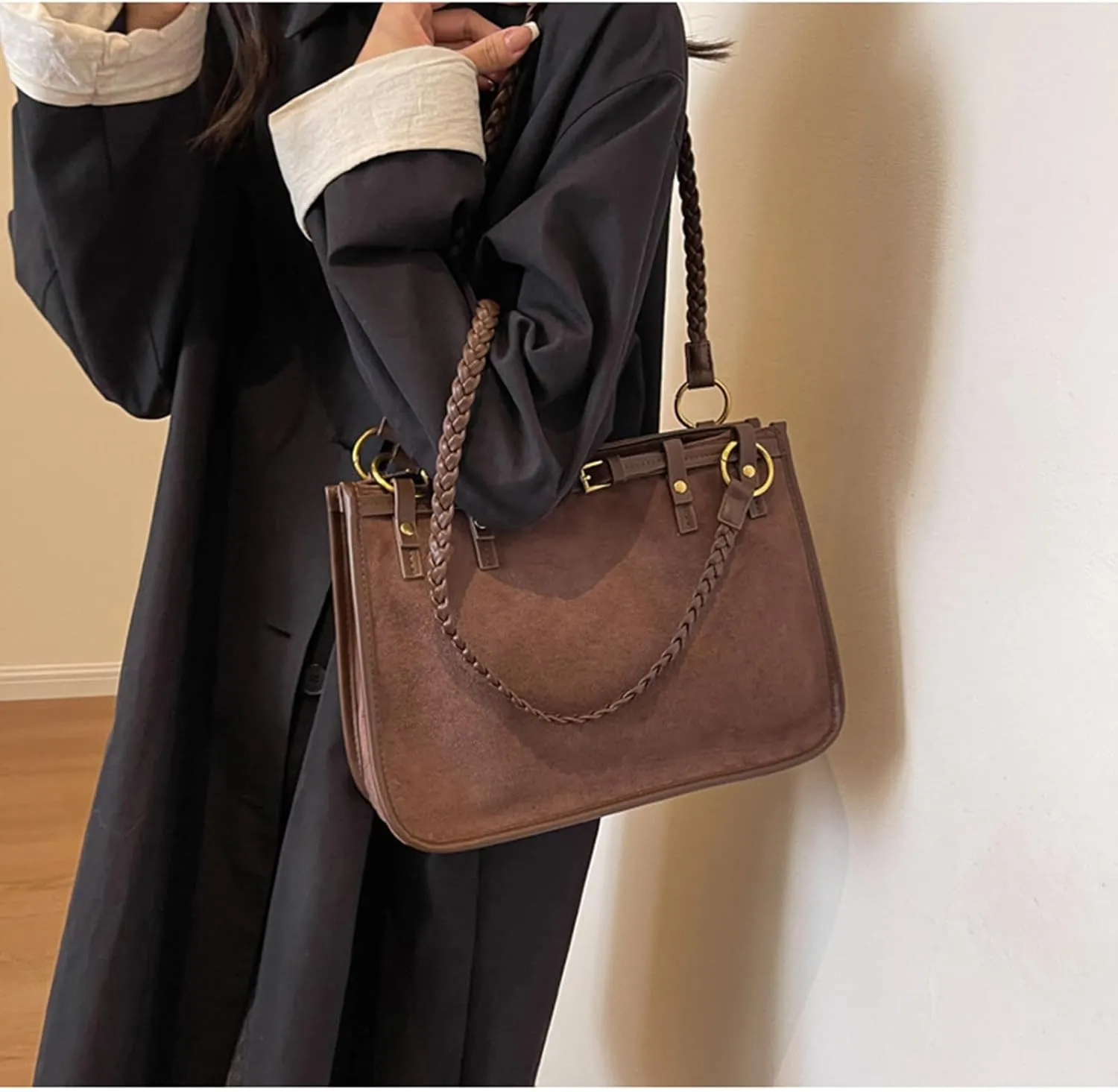 Top Handle Soft Leather Handbags for Women Vintage Casual Crossbody Shoulder Bag Fashion Elegant Tote Bag, Black, 9