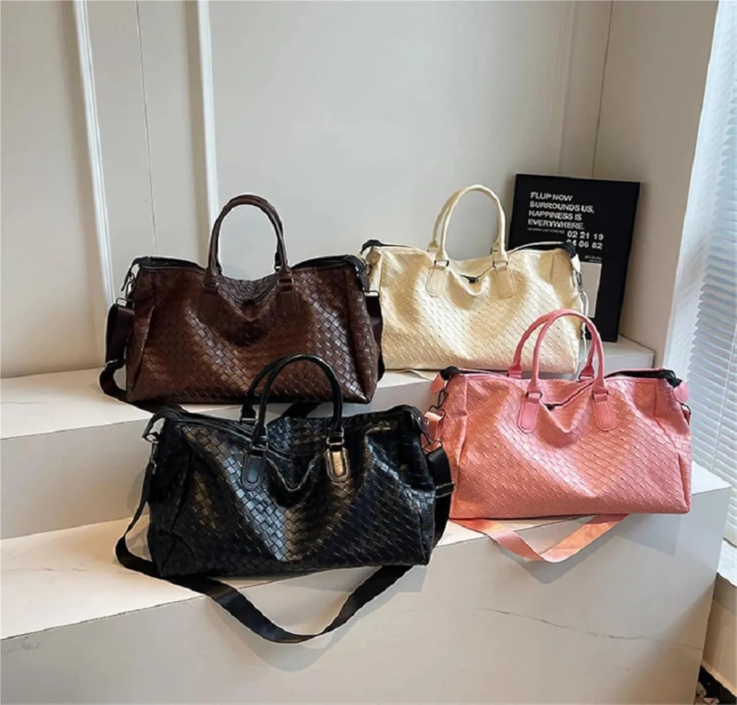 Travel Bag Men Women's Fashion Weaving Pu Leather Totes Large Capacity Shoulder Bags Business Casual Handbag
