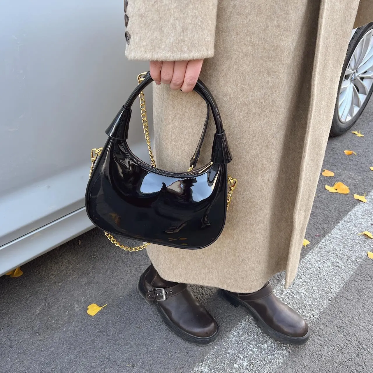 Trendy Patent Leather Hobos Handbag Purse for Women Shoulder Crossbody Bag Retro Totes with Removable Strap