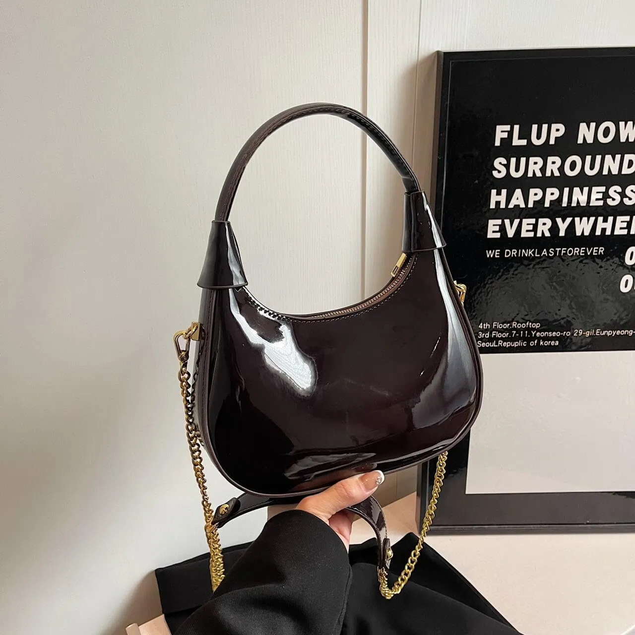 Trendy Patent Leather Hobos Handbag Purse for Women Shoulder Crossbody Bag Retro Totes with Removable Strap