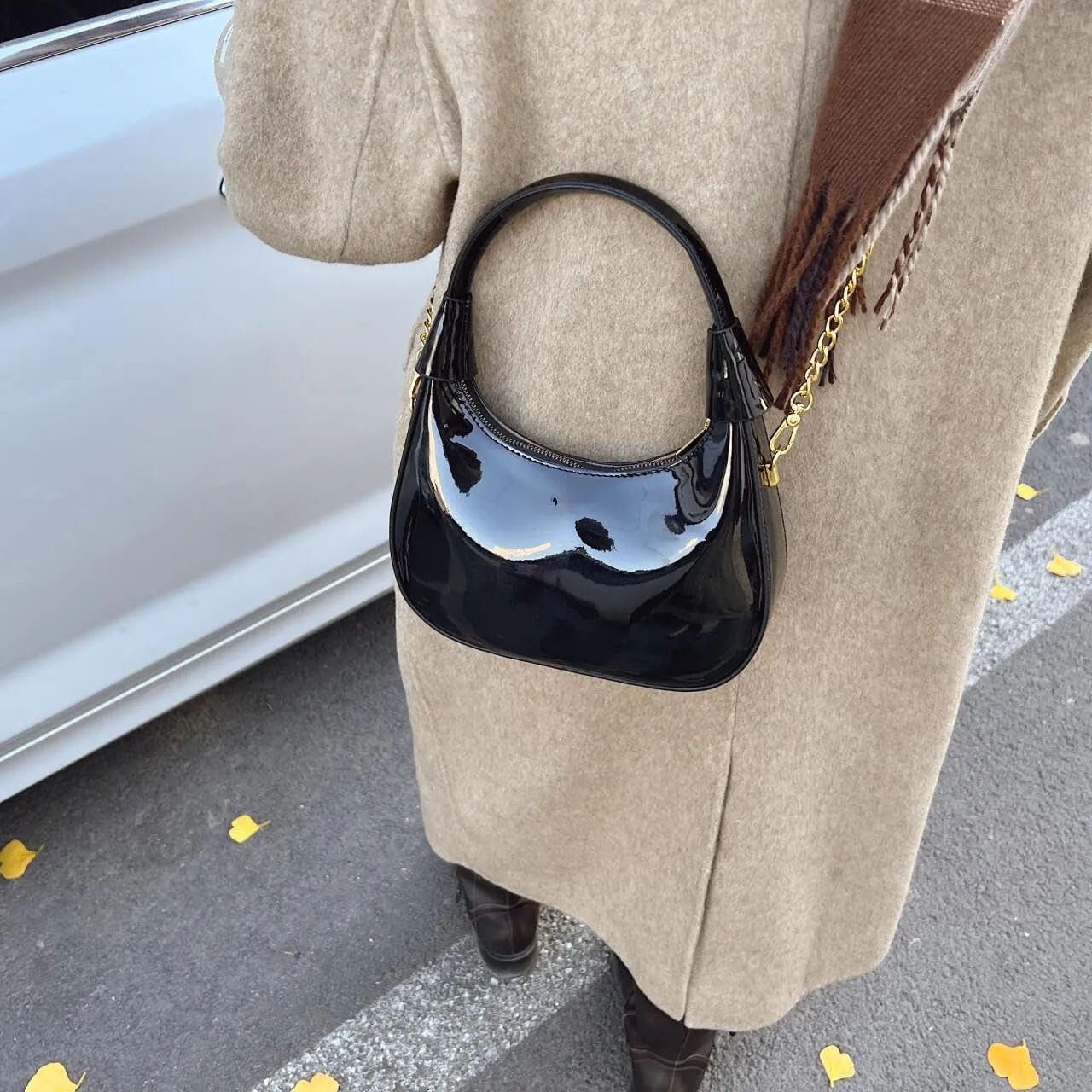 Trendy Patent Leather Hobos Handbag Purse for Women Shoulder Crossbody Bag Retro Totes with Removable Strap