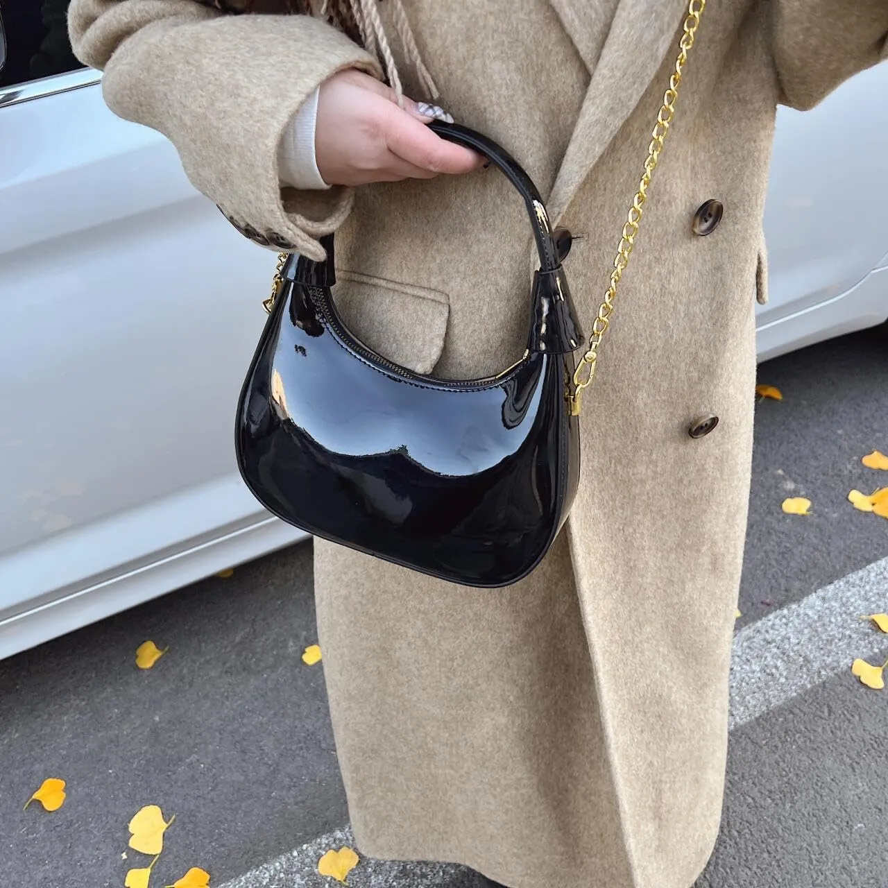 Trendy Patent Leather Hobos Handbag Purse for Women Shoulder Crossbody Bag Retro Totes with Removable Strap