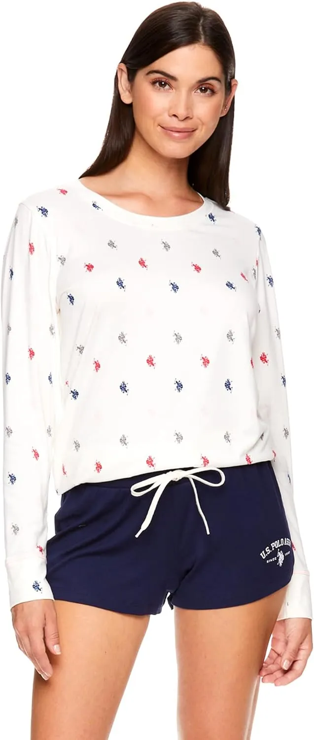 U.S. Polo Assn. Womens Pajama Sets 3-Piece with Top, Shorts, and Pants - Lounge Sets for Women