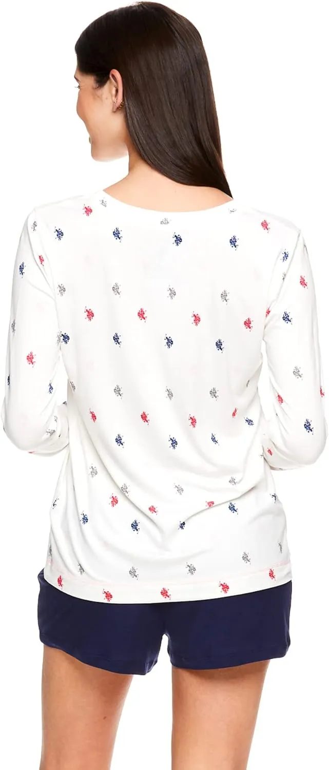 U.S. Polo Assn. Womens Pajama Sets 3-Piece with Top, Shorts, and Pants - Lounge Sets for Women