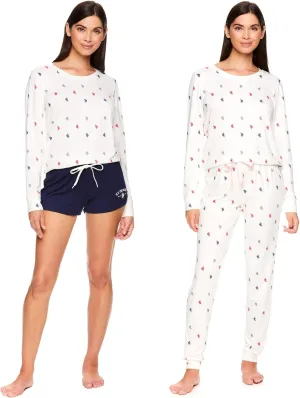 U.S. Polo Assn. Womens Pajama Sets 3-Piece with Top, Shorts, and Pants - Lounge Sets for Women