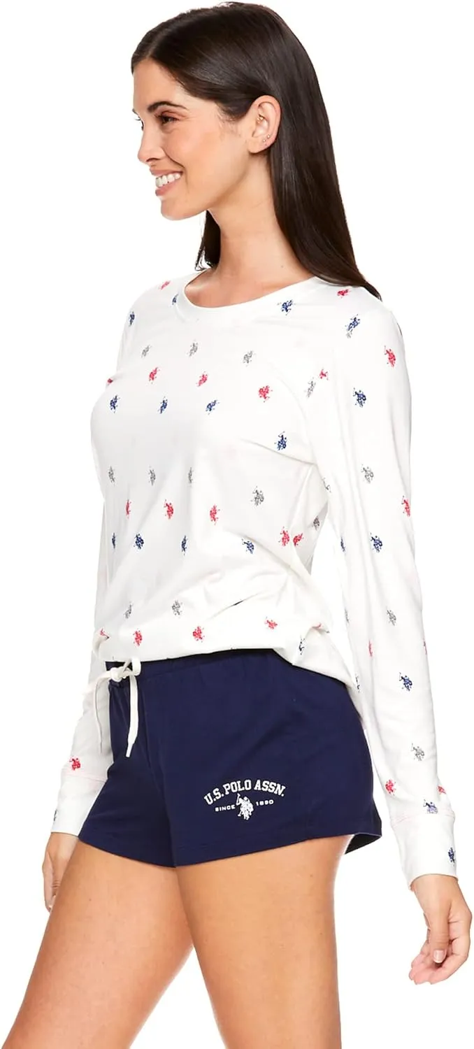 U.S. Polo Assn. Womens Pajama Sets 3-Piece with Top, Shorts, and Pants - Lounge Sets for Women