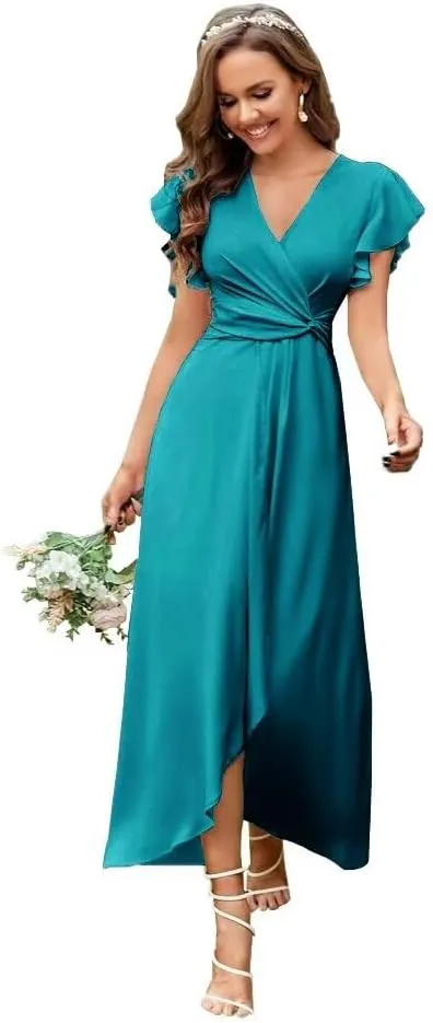 V-Neck Bridesmaid Dresses for Wedding Long Chiffon Ruffles Elegant A-Line Prom Gown Formal Party Dress 2023 DR0252R
