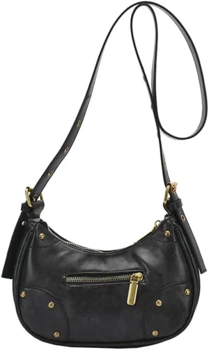Vegan Leather Shoulder Crossbody Bag for Women Y2k Dumpling Purse Zipper Small Totes Handbag Retro Satchel