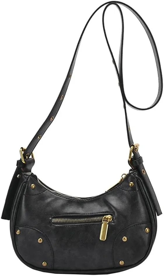 Vegan Leather Shoulder Crossbody Bag for Women Y2k Dumpling Purse Zipper Small Totes Handbag Retro Satchel