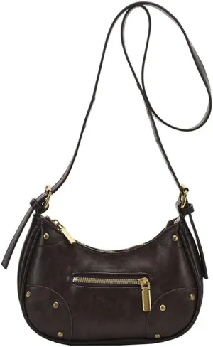 Vegan Leather Shoulder Crossbody Bag for Women Y2k Dumpling Purse Zipper Small Totes Handbag Retro Satchel