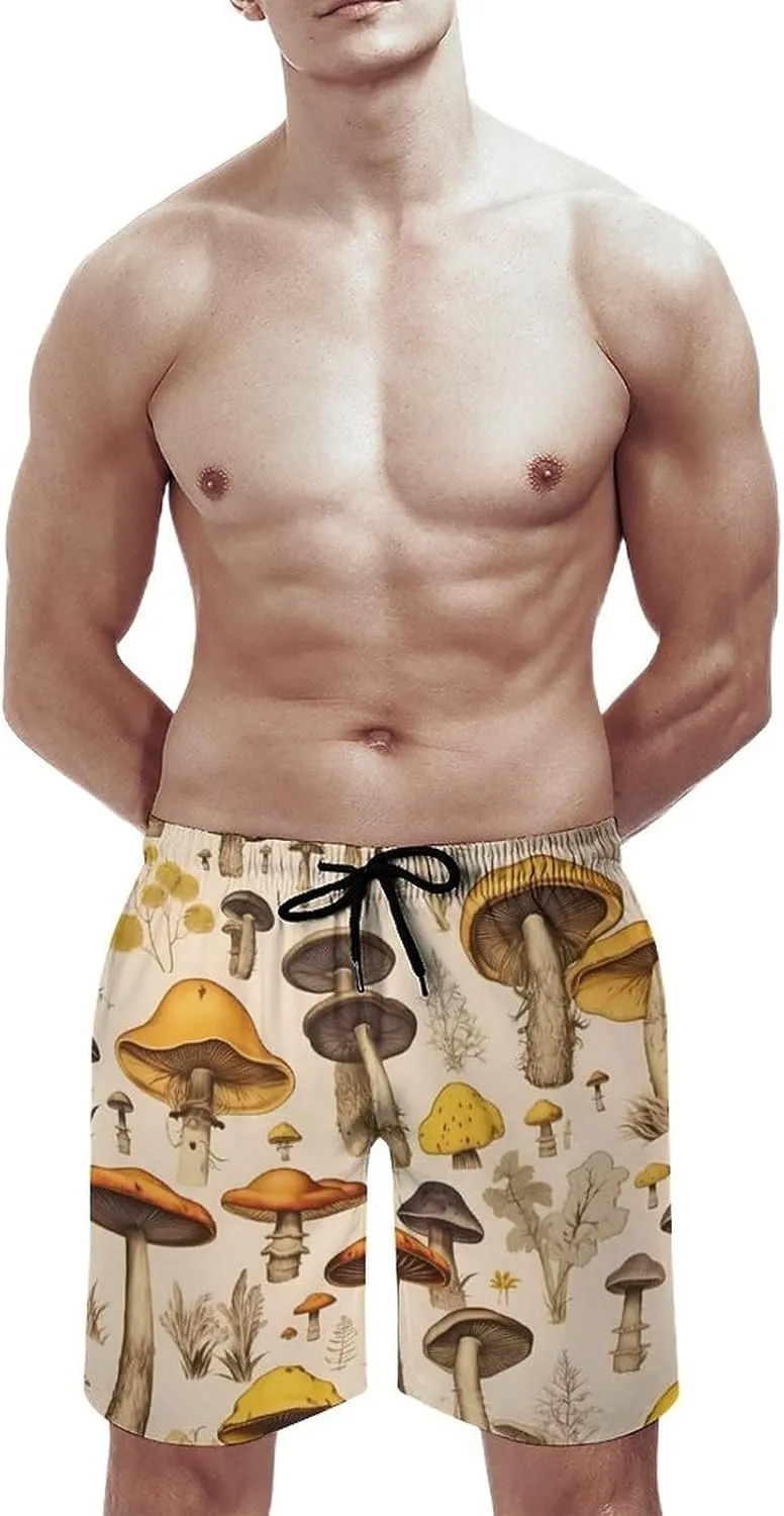 Vintage Mushroom Pattern Men's Swim Trunks Quick Dry Bathing Suit Swimming Board Shorts Beach Swimwear