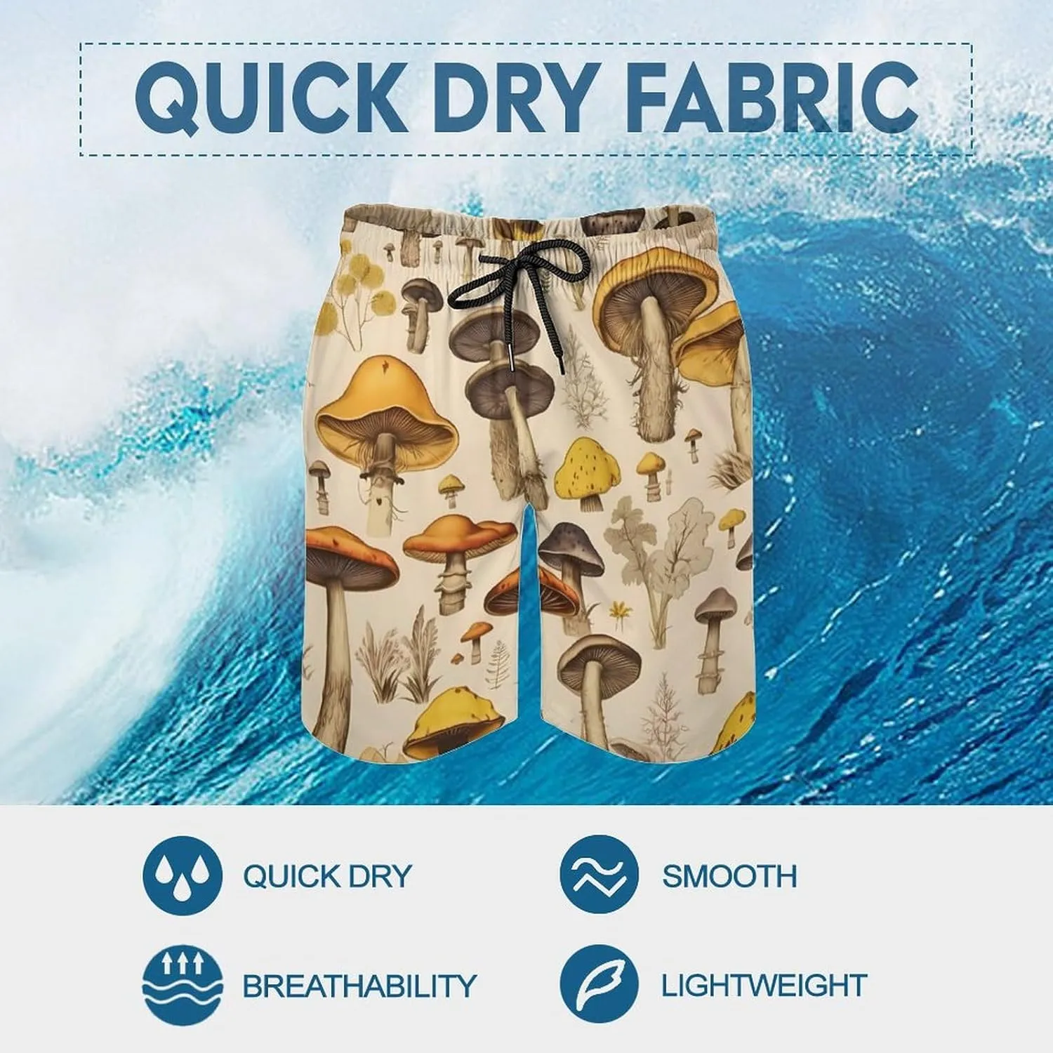 Vintage Mushroom Pattern Men's Swim Trunks Quick Dry Bathing Suit Swimming Board Shorts Beach Swimwear