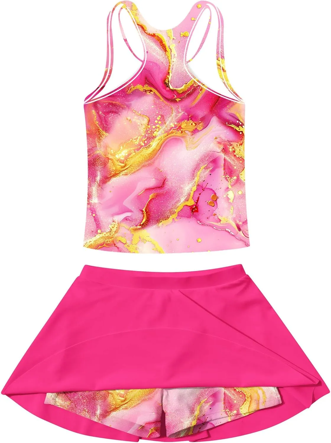 Vogseek 7-12T Girls 2-Piece Bathing Suit Sleeveless Swimsuit Tankini Sets with Shorts Skirt Swimwear