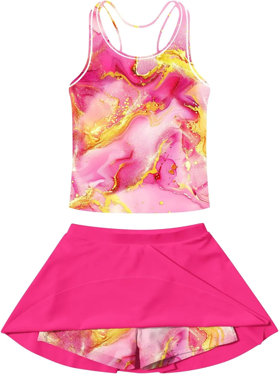 Vogseek 7-12T Girls 2-Piece Bathing Suit Sleeveless Swimsuit Tankini Sets with Shorts Skirt Swimwear