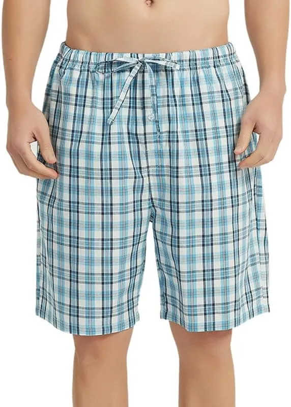 Vulcanodon 2 Pack Men's Cotton Pajama Shorts, Soft Woven Pajama Shorts for Men Plaid Pj Bottoms
