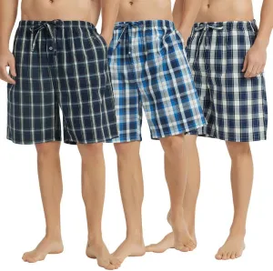 Vulcanodon 2 Pack Men's Cotton Pajama Shorts, Soft Woven Pajama Shorts for Men Plaid Pj Bottoms